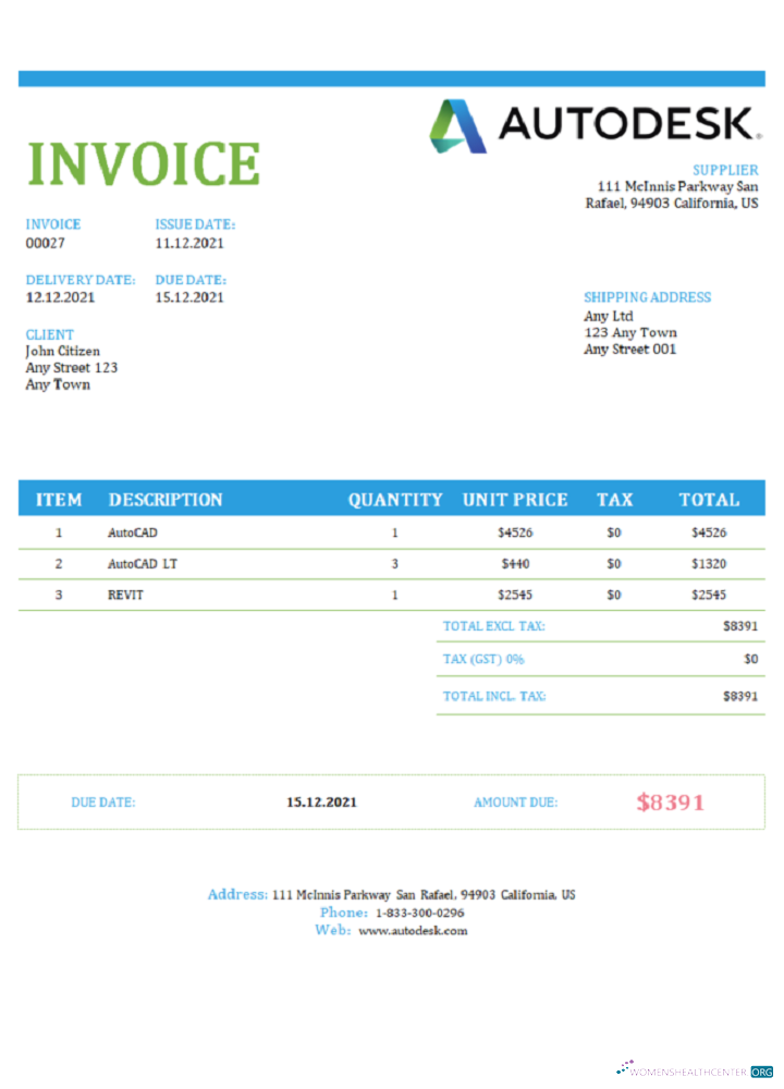 Download USA Autodesk invoice Photoshop template